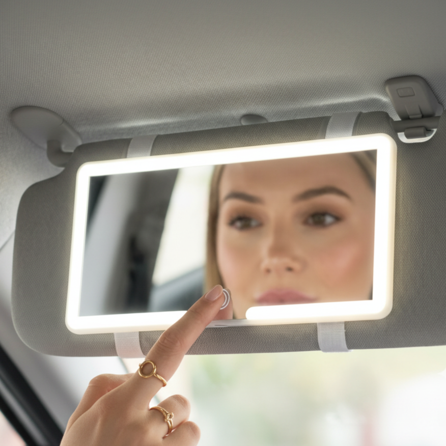 EloraGlow Pro™ – LED-Autospiegel für das perfekte Make-up unterwegs