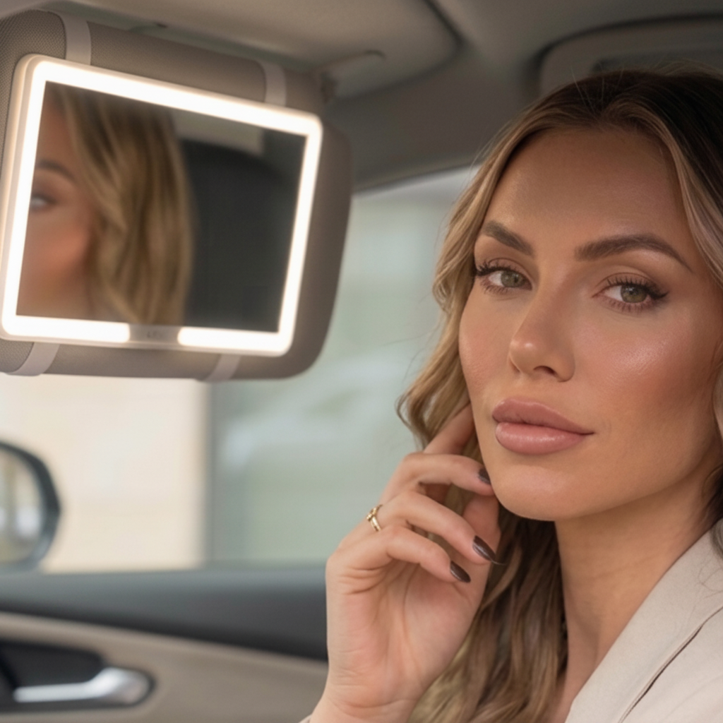 EloraGlow Pro™ – LED-Autospiegel für das perfekte Make-up unterwegs